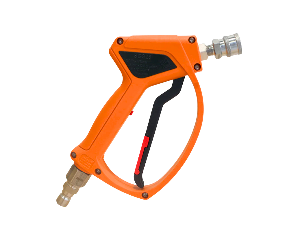 MTM Hydro SGS28 Orange Spray Gun, 4000 PSI, 12 GPM, Live Swivel, SS QC Fittings
