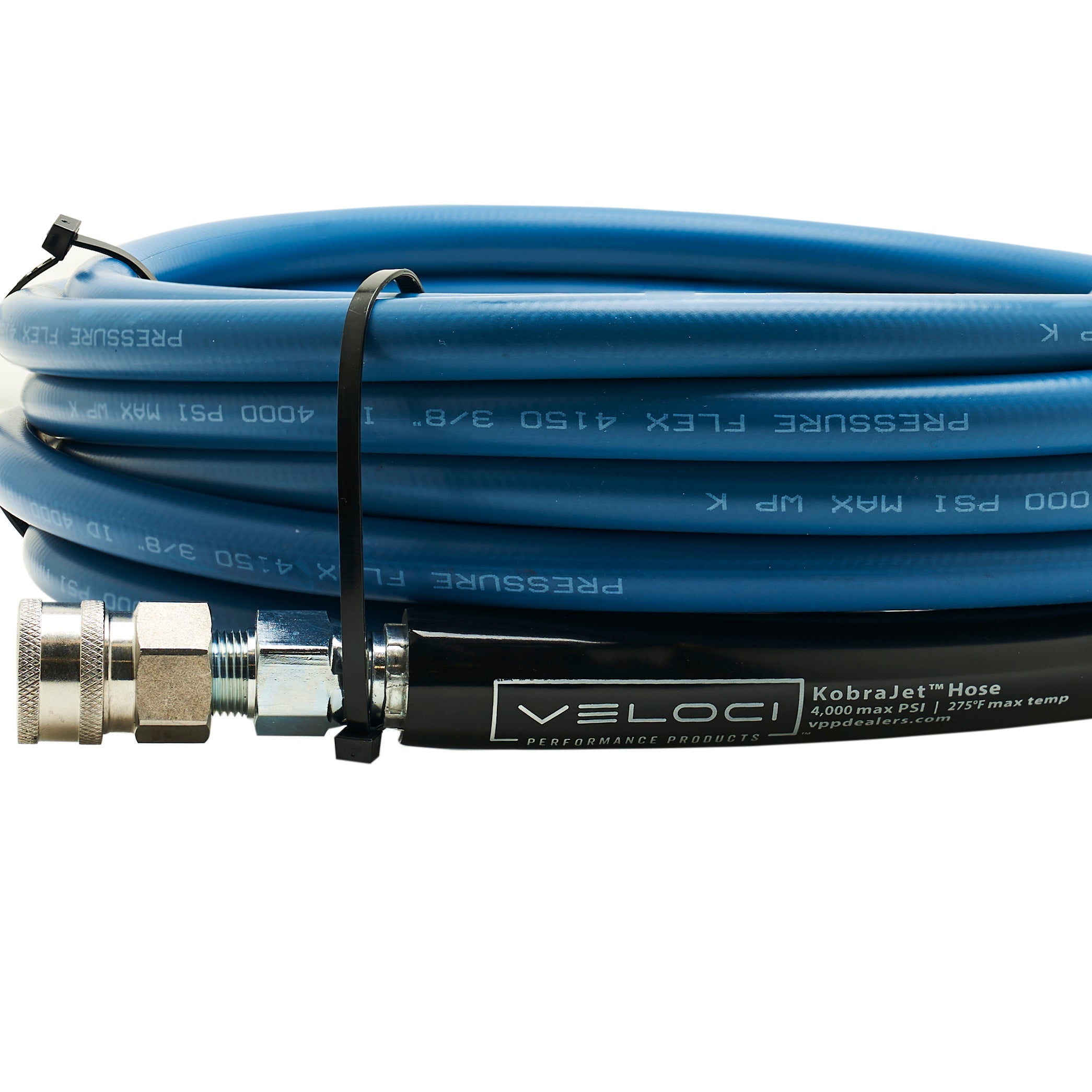 3/8" Kobrajet Smooth Blue Hose, 4300 PSI, 25 FT, W/ SS QC'S