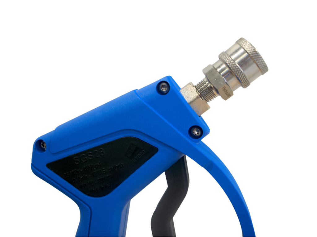 MTM Hydro SGS28 Blue Spray Gun, 4000 PSI, 12 GPM, Live Swivel, SS QC Fittings