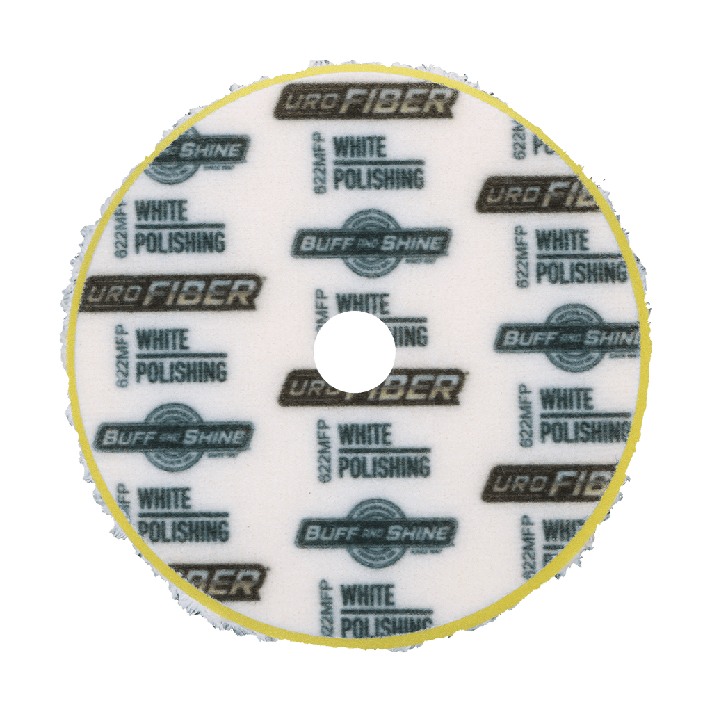 622MFP - 6" URO Fiber® Microfiber Pad (White Fibers) Dark Yellow Foam Interface (Edge Bevel) - Polishing