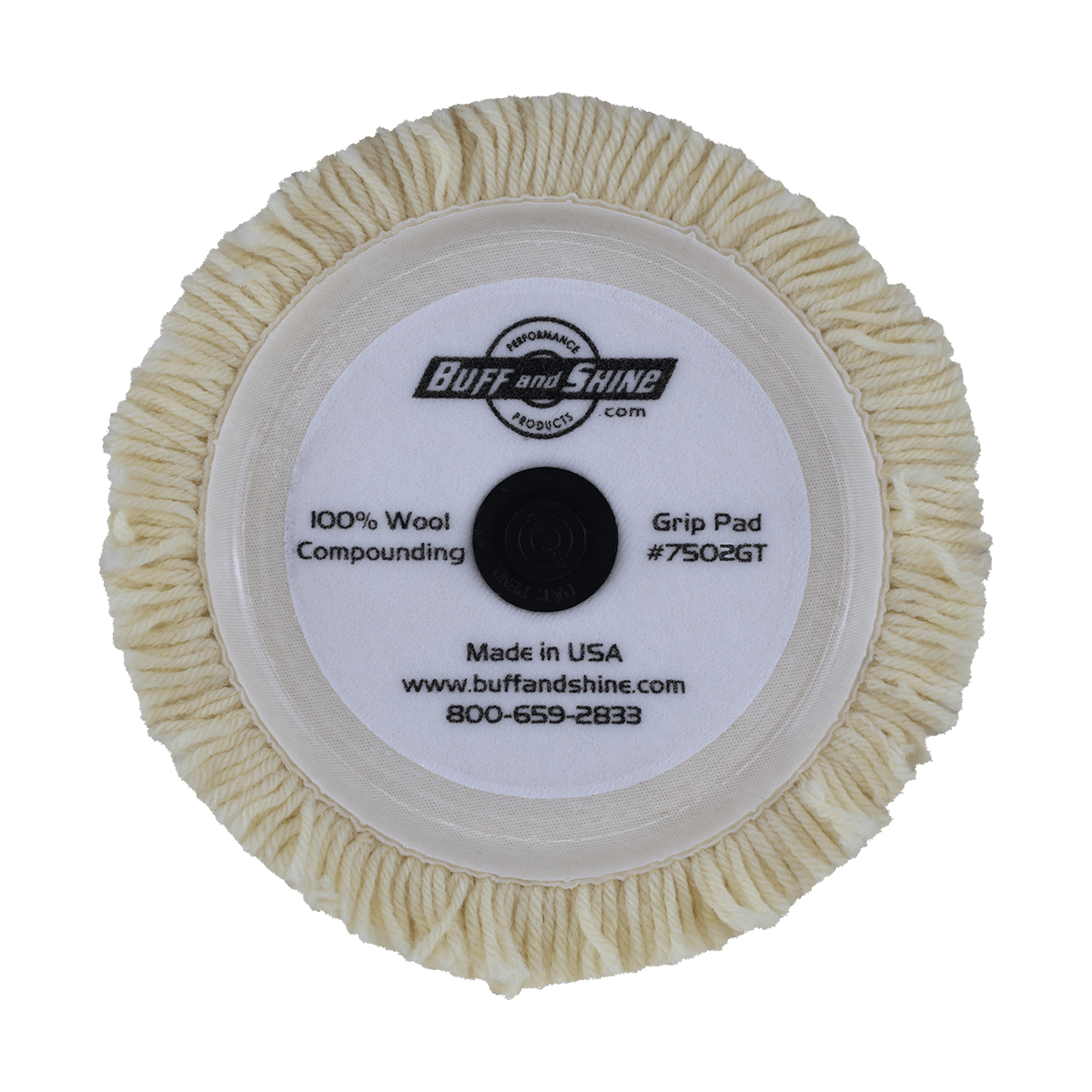 7502GT - 7.5" 100% Natural Wool (4 Ply Twist) Grip Wool Pad with Center Tee - Cutting