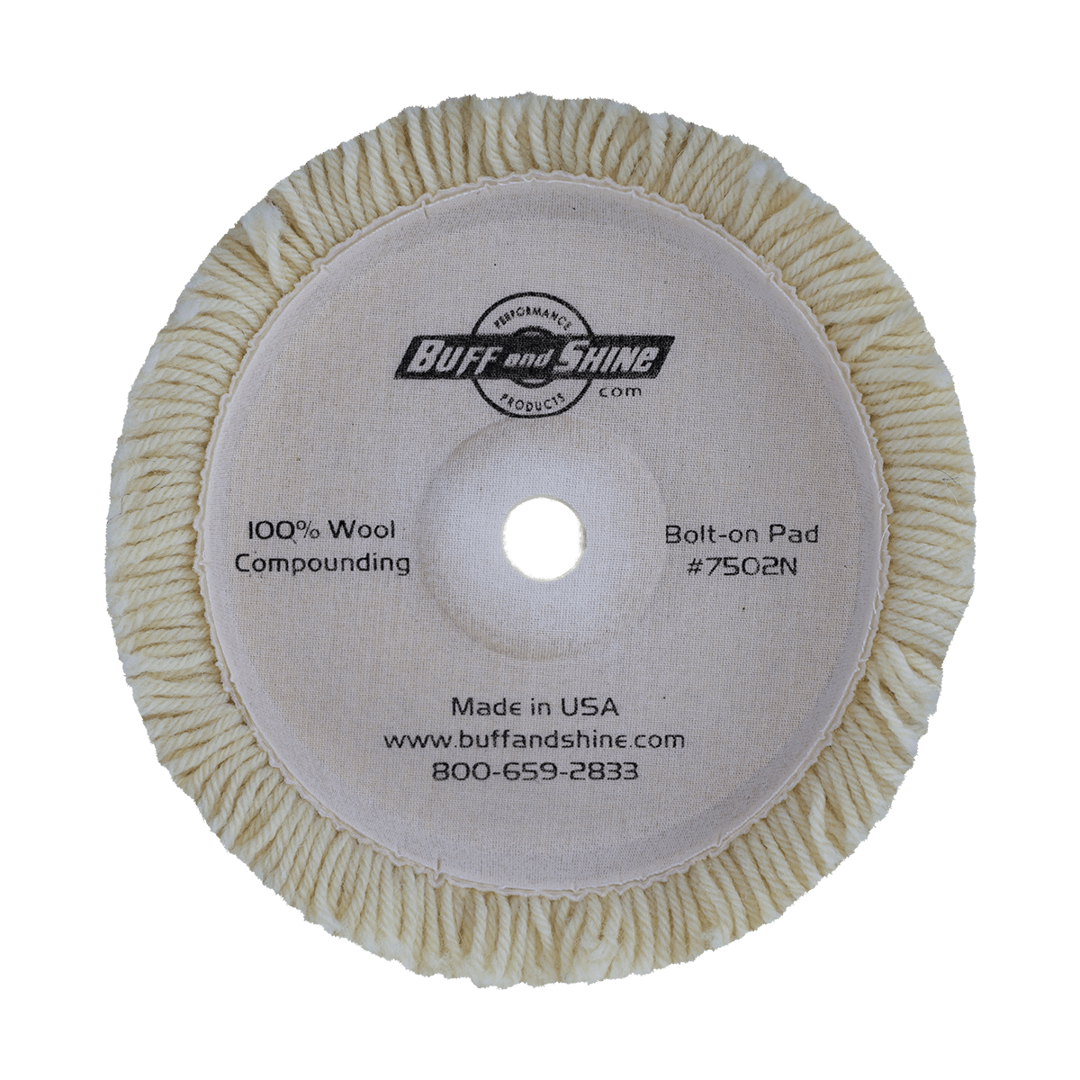 7502N - 7.5" 100% Natural Wool (4 Ply Twist) Bolt-On Wool Pad - Cutting