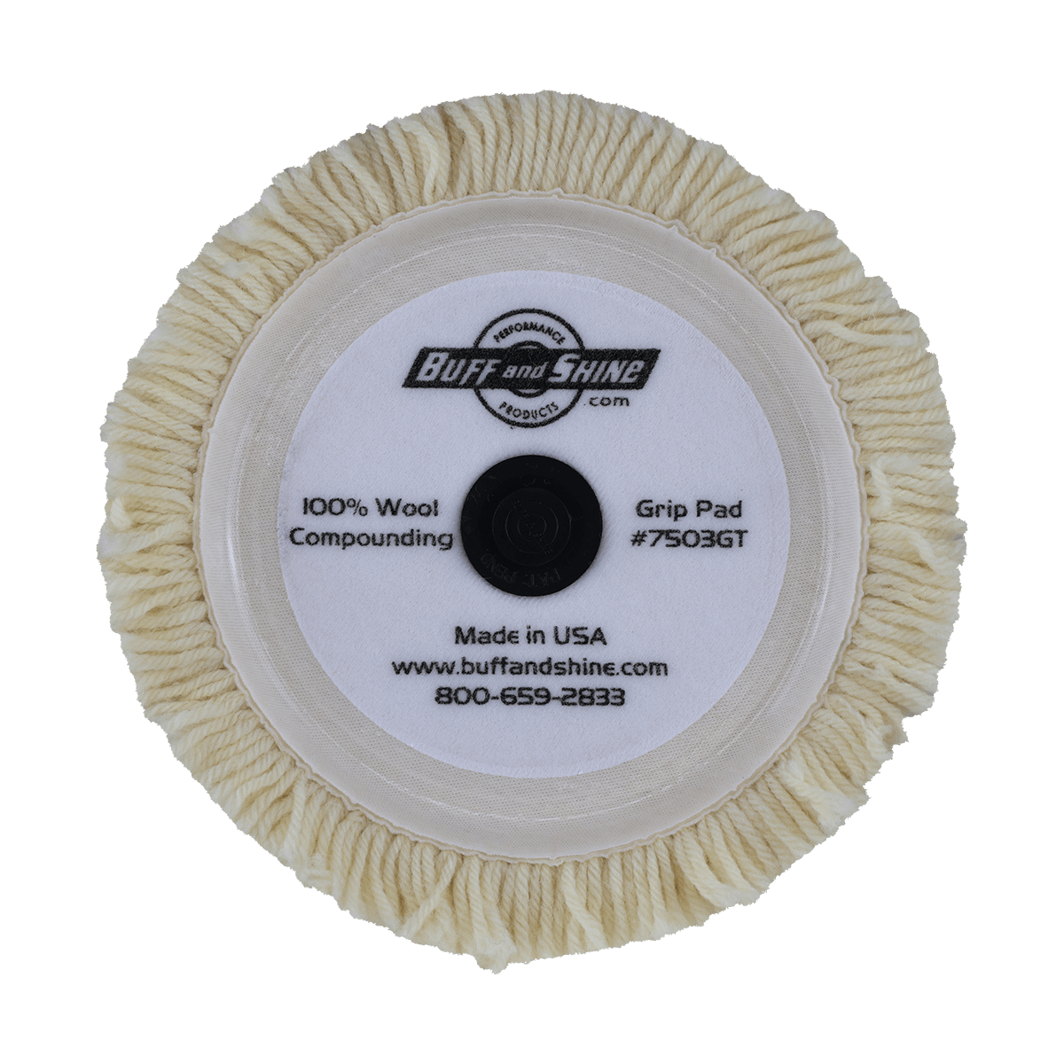 7503GT - 7.5" 100% Natural Wool (4 Ply Twist) Grip Wool Pad with Center Tee - Cutting