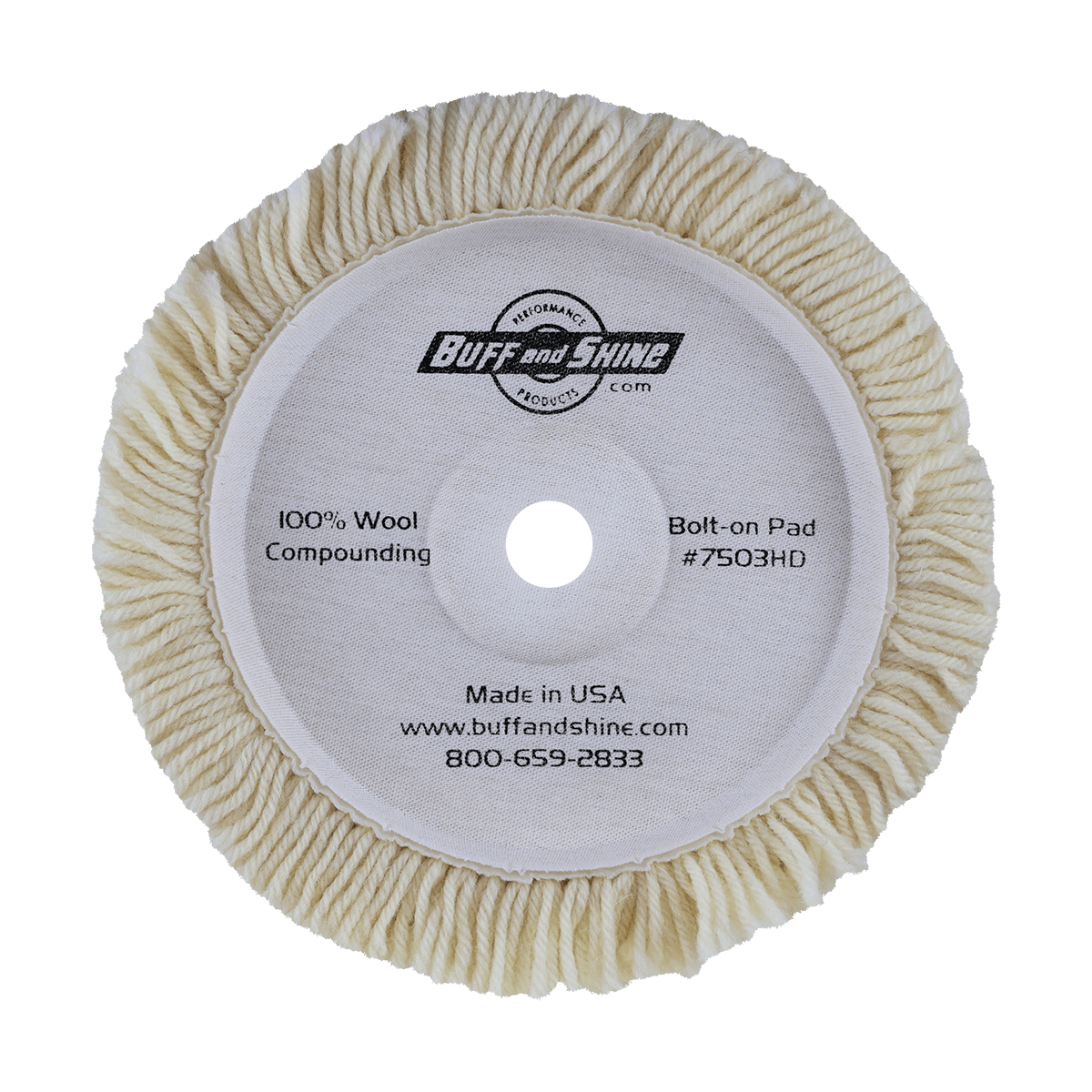 7503HD - 7.5" 100% Natural Wool (4 Ply Twist) Bolt-On Wool Pad - Cutting - Heavy Duty Backing