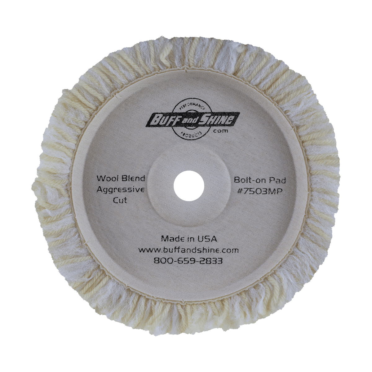 7503MP - 7.5" Blend & 100% Natural Wool (4 Ply Twist) Bolt-On Wool Pad - Heavy Cutting