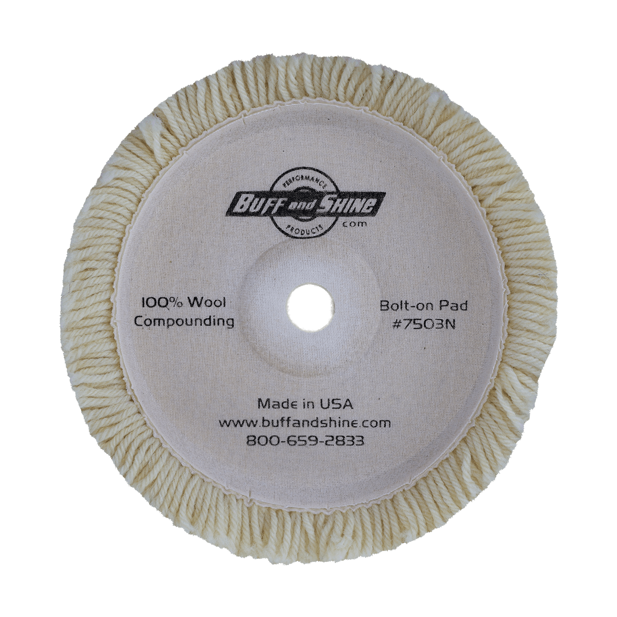 7503N - 7.5" 100% Natural Wool (4 Ply Twist) Bolt-On Wool Pad - Cutting