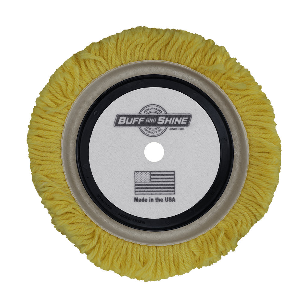 753RY - 7.5" Yellow Wool Blend (4 Ply Twist) Grip Wool Pad with Center Ring - Polishing
