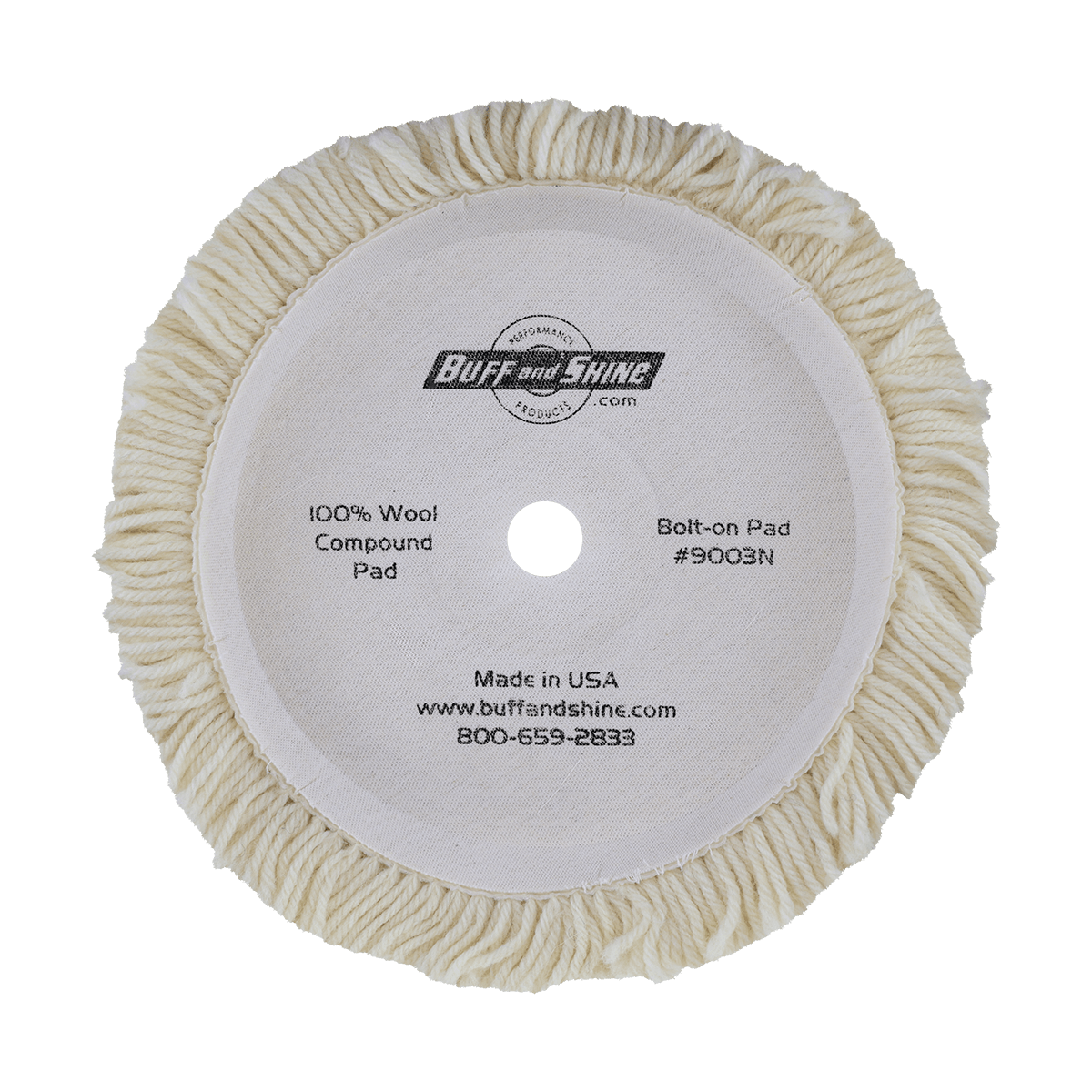 9003N - 9" 100% Natural Wool (4 Ply Twist) Bolt-On Wool Pad - Cutting
