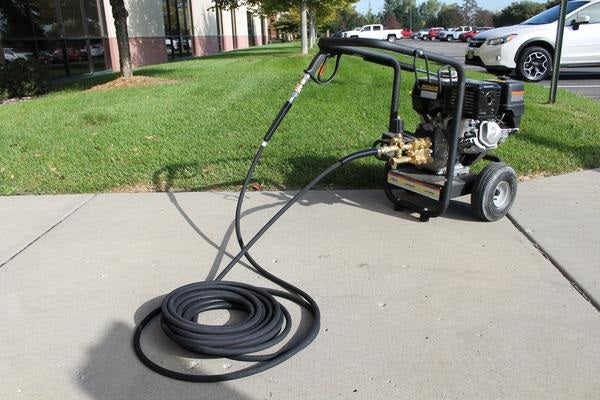 3/8" Kobrajet Black Hose, 4300 PSI, 50 FT, Brass Socket and Plated Steel Plug.