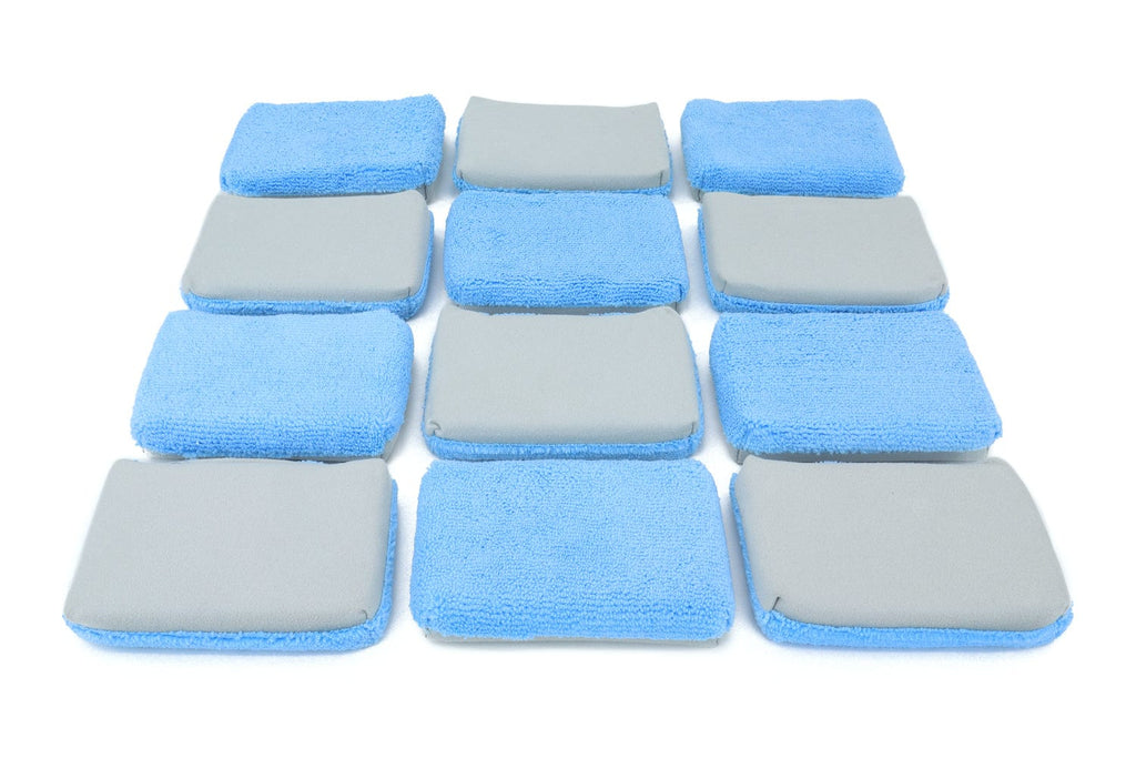 Thin [Saver Applicator] Half/Half Microfiber Coating Applicator Sponge with Plastic Barrier (One Side Suede, One Side Terry)  - 12 pack