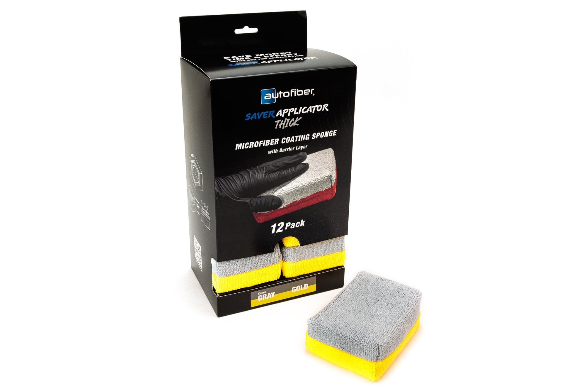 Thick [Saver Applicator] Terry Microfiber Coating Applicator Sponge with Plastic Barrier  - 12 pack